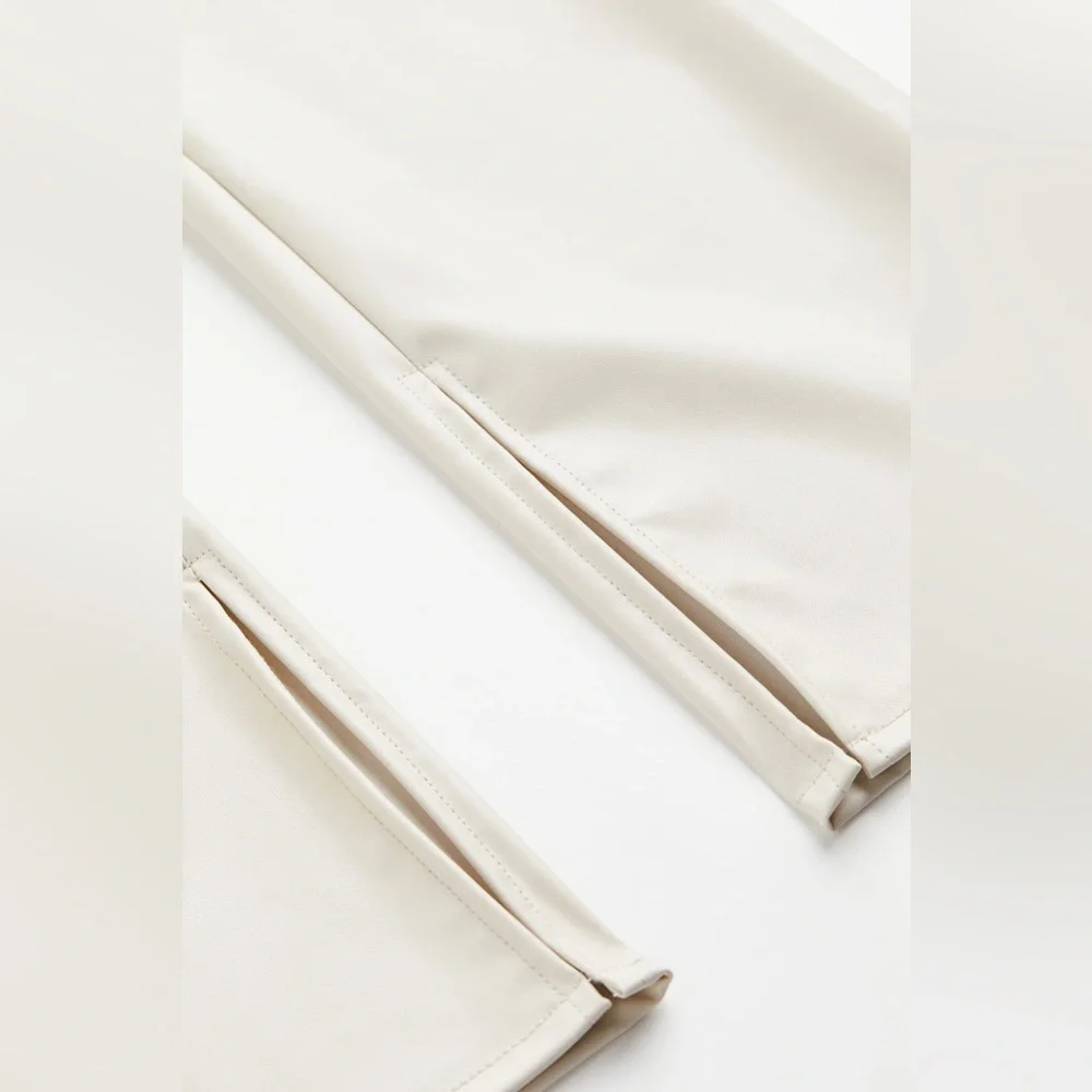 H&M Tiktok Viral Vegan Faux Leather Pull-on Flared Pants in Cream - Size 4 - Picture 2 of 16